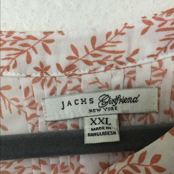 Women's Floral Button Down Shirt - Orange and White - Picture 3 of 5